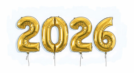 Gold balloons shaped like numbers 2026 on a light background  