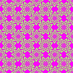 Neon Geometric Floral Seamless Pattern. Vibrant Retro Groovy Background.