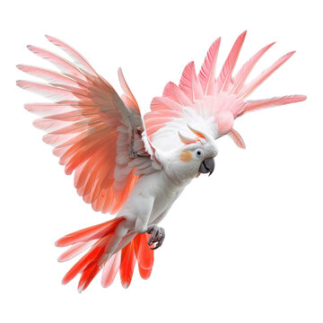 Beautiful pink and white parrot in mid-flight