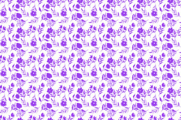 Purple seamless floral botanical pattern with soft hand-drawn leaves and organic decorative elements perfect for feminine designs, textiles, packaging, stationery and modern surface artwork.