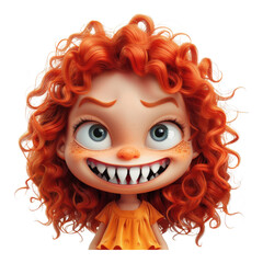 Cheerful cartoon with curly red hair smiles