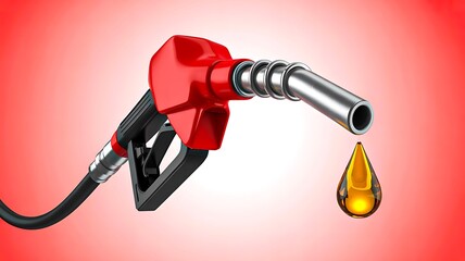Fuel nozzle with gasoline droplet on bright background
