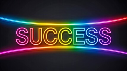 Neon success sign with colorful glowing light effect
