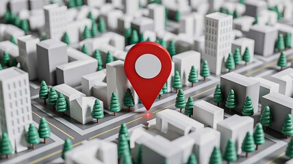 City map with red location pin marking destination point
