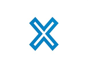 Obraz premium Graphic blue minimalist icon on white background, composed of two crossing lines, X shaped