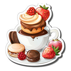 Delicious dessert cup with strawberries and macarons