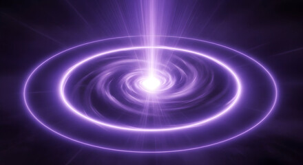 Obraz premium An abstract digital rendering of a purple energy beam emanating from a swirling vortex surrounded by concentric rings.