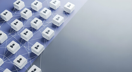 People Network Connection Social Media 3D Render Purple Background Copy Space