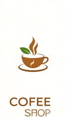 Obraz premium Graphic with a stylized coffee cup design, steam, and leaf. Decorative for coffee shop purposes