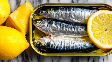 Canned Sardines with Lemon Slices A Culinary Delight.