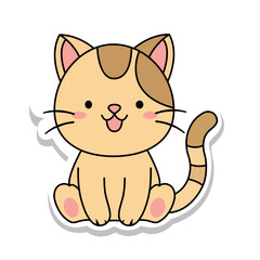 Cute cartoon cat with a happy expression, sitting and smiling, with a light brown color.