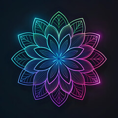 abstract floral background, Iridescent neon flower outline pattern glowing on a dark background, modern futuristic