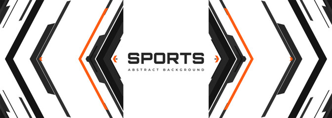 White modern sports banner design with black and orange futuristic arrows and angles. Technology vector illustration background