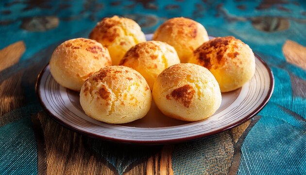 closeup of brazilian cheese bread pao de queijo on a plate on a table brazilian cheese bread pao de queijo closeup