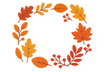 Autumn leaves and berry wreath vector illustration on transparent background for fall season design