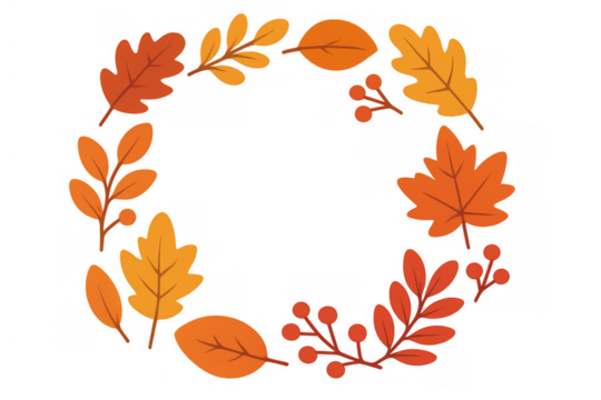 Autumn leaves and berry wreath vector illustration on transparent background for fall season design - Powered by Adobe