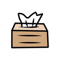 Cartoon tissue box with white tissues peeking out is isolated on white background