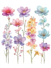 Beautiful assorted flower illustrations featuring vibrant colors and delicate petals in a whimsical design