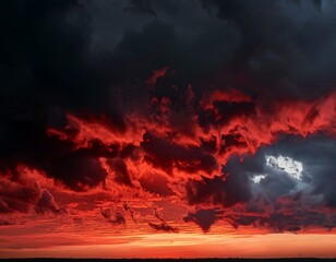 dramatic red sky with black ominous clouds dramatic red sky black ominous clouds stormy weather dark