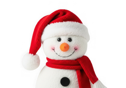 Cute snowman wearing a red hat and scarf isolated on transparent background