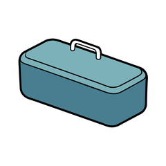 Simple illustration of a blue toolbox with a white handle on a black background