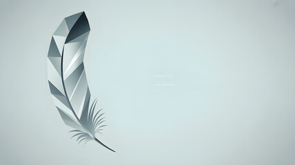 Abstract Low Poly Feather Illustration on Light Blue Background, Minimalist Design, Geometric Style, Modern Graphic Resource, Copy Space