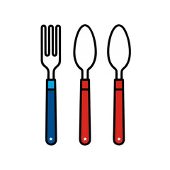 Stylized fork and spoons with red white and blue handles and stars