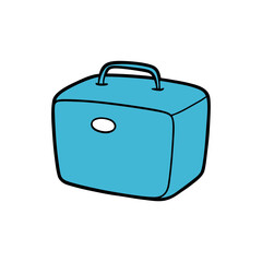 Simple cartoon blue lunch box with handle and oval label
