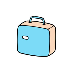 Cute cartoon suitcase with handle on black background
