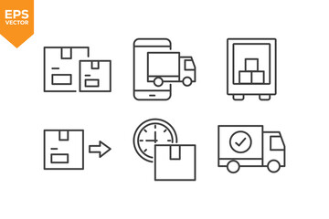 Set of line icons Logistics and Cargo. Outline icons collection stock illustration stock illustration