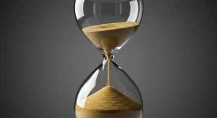 Hourglass with golden sand flowing, symbolizing time and deadlines with dark background evokes