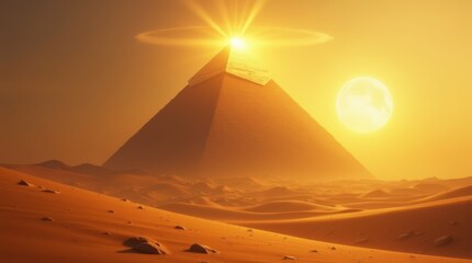 Majestic Egyptian Pyramid at Golden Sunset in the Desert.