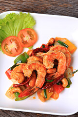 Stir-fried Shrimps with Cashew Nuts. Food photography for use in menus