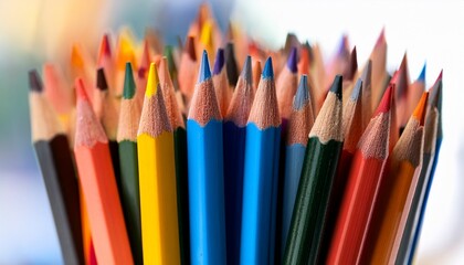 vibrant colorful pencils arranged in random order close up shot