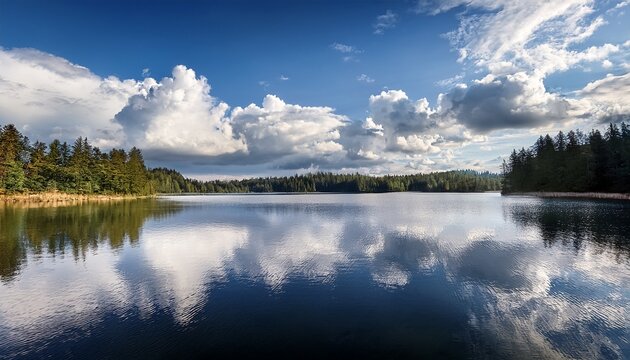 serene lake surrounded by gentle clouds - Powered by Adobe