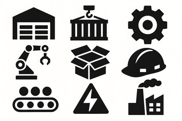 Comprehensive set of industrial production, logistics, and safety vector icons