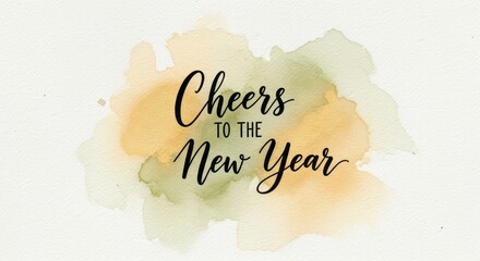 Cheers to the new year text in elegant script over a soft watercolor splash background