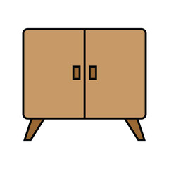 A charming wooden cabinet with four legs sits against a white background
