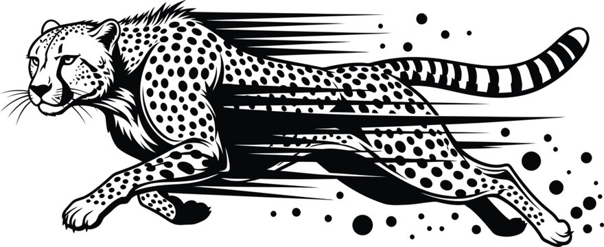 Cheetah running fast vector illustration black and white design art eps silhouette