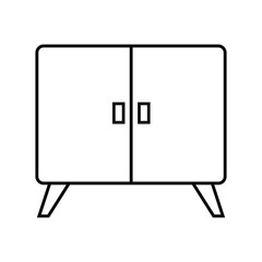 Black outline of a cabinet on small legs is isolated on white background