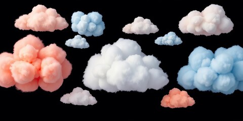 Abstract fluffy cloud shapes, various sizes and forms in vector format,  graphic,  cartoon