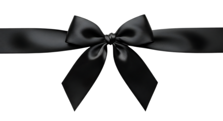 Elegant black satin ribbon bow isolated on transparent background