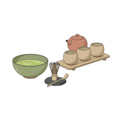 Modern Minimalist Tea Ceremony Setup – Japanese-Inspired Flat Vector Illustration