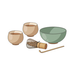 Modern Minimalist Tea Ceremony Setup – Japanese-Inspired Flat Vector Illustration