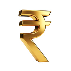 Golden indian rupee symbol isolated on transparent background