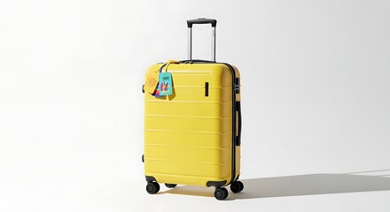 Bright yellow luggage with travel tags attached, symbolizing an upcoming journey and vacation adventure