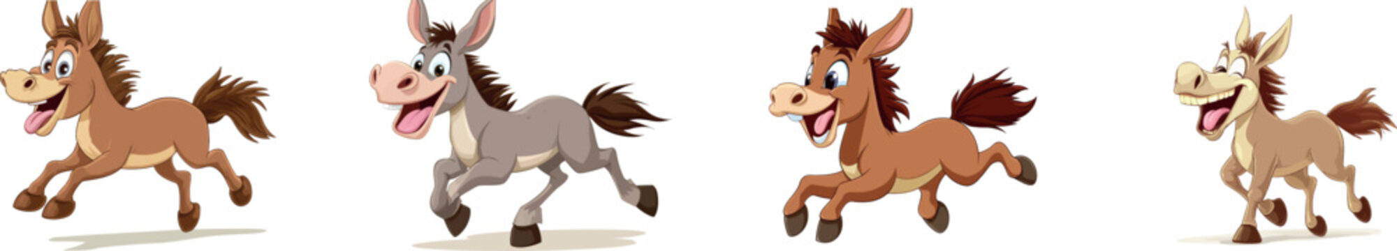 This modern clip art features a crazy running cartoon mule or donkey, illustrated using simple gradients and comprising a single layer