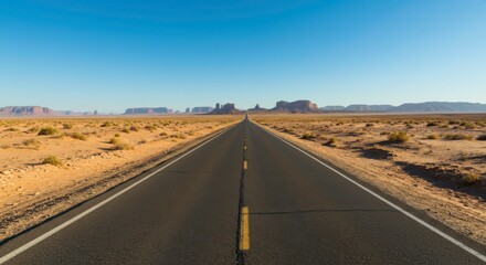 Scenic Desert Highway Leading to Monument Valley with Clear Blue Sky offering freedom travel