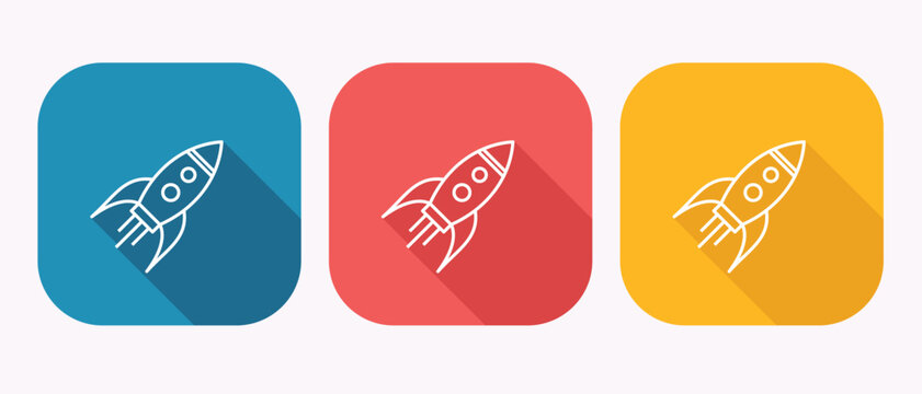 Line style rocket icon with circles on blue red and yellow