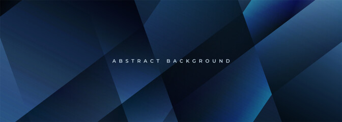 Blue modern abstract wide banner with geometric shapes. Dark blue abstract background. Vector illustration